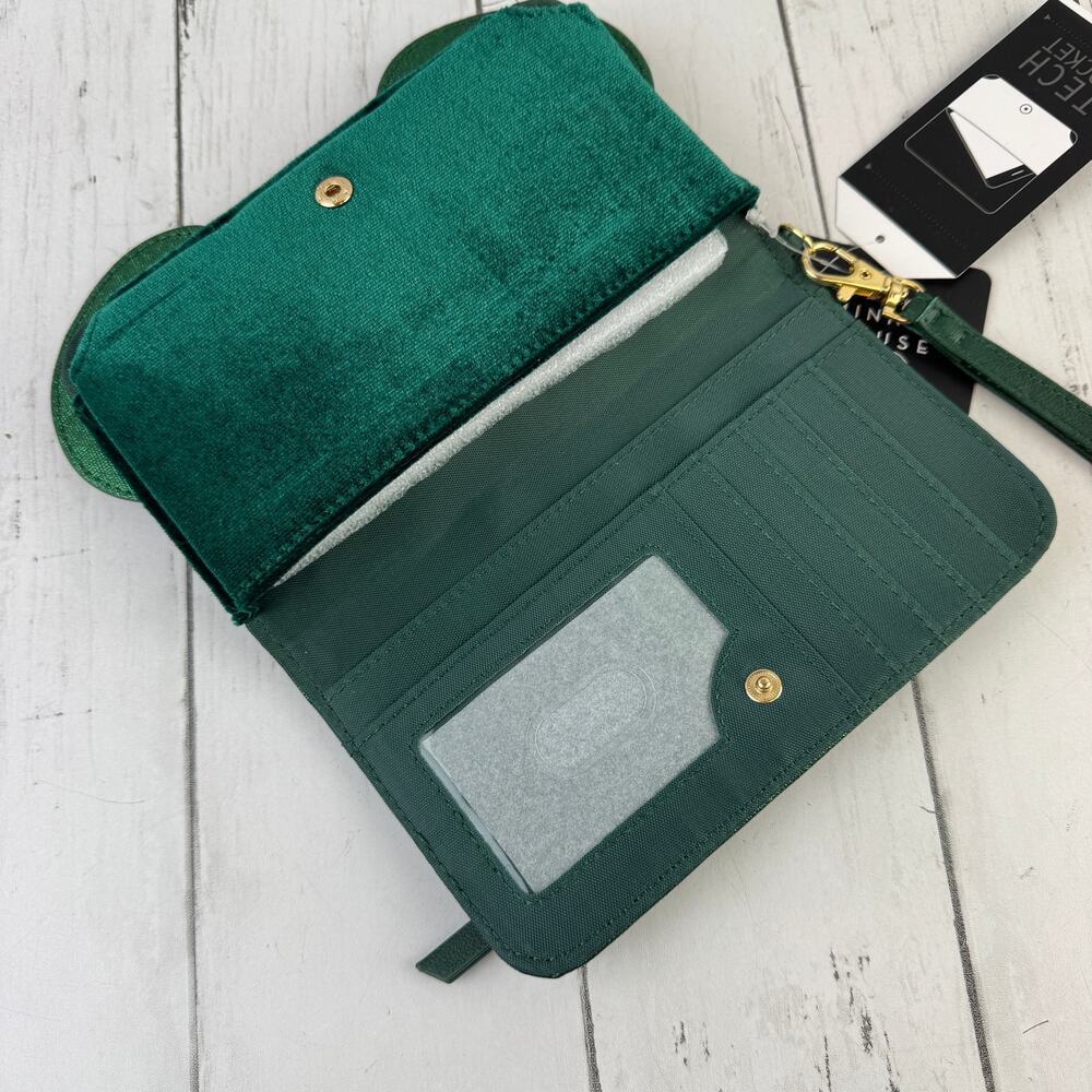 NWT Disney's Minnie Mouse Green Velvet Ears & Metallic Bow Tech Wristlet Wallet - Picture 5 of 6